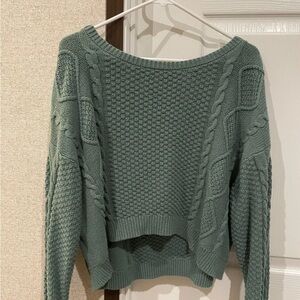 Green Cable Knit Cropped Sweater